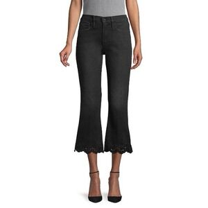 FRAME Schiffly Crop Flare Jeans Lacey Jeans Womens 27 High Rise Denim Black